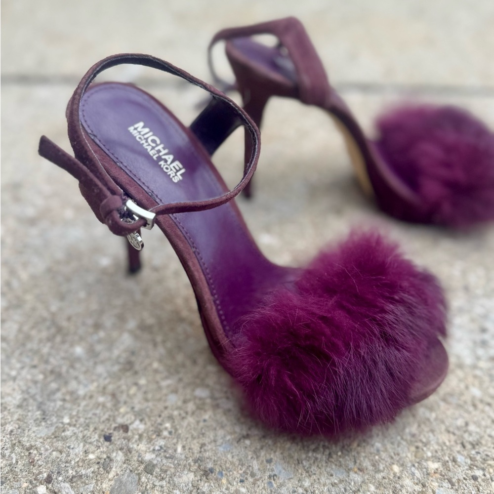 Michael Kors Burgundy Heels with Fluffy Detail - Picture 3 of 13